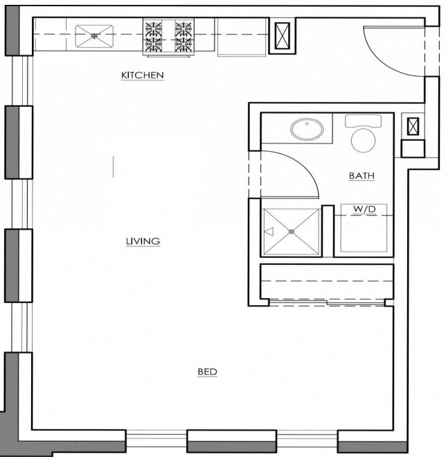 Floor plan for studio, 1 bath, 532 sqft